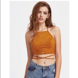 festival boho tan criss cross crop
